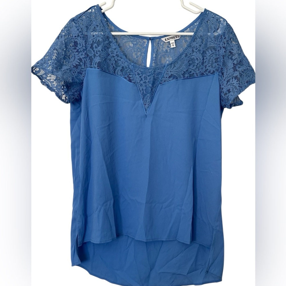 Express Blue Lace Sleeve Blouse